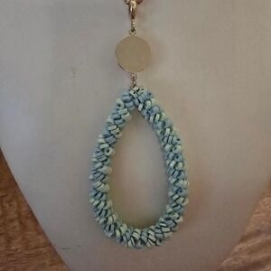 LJB Collection Blue  Teardrop Pendant Necklace Adjustable 16in Goldtone